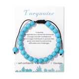 Lit Wall pulsera turquesa 8mm, detalle cercano de cuentas brillantes, ideal para estilos bohemios.