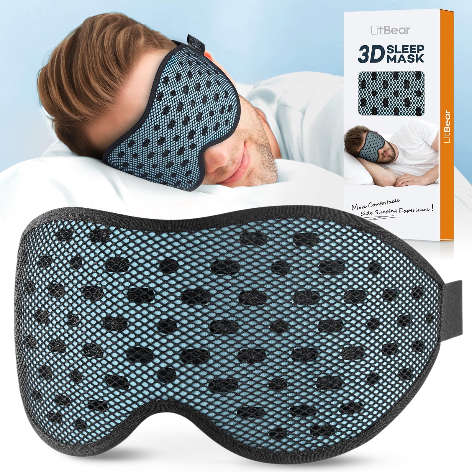 LitBear mascarilla de sueño transpirable con malla para dormir fresco toda la noche