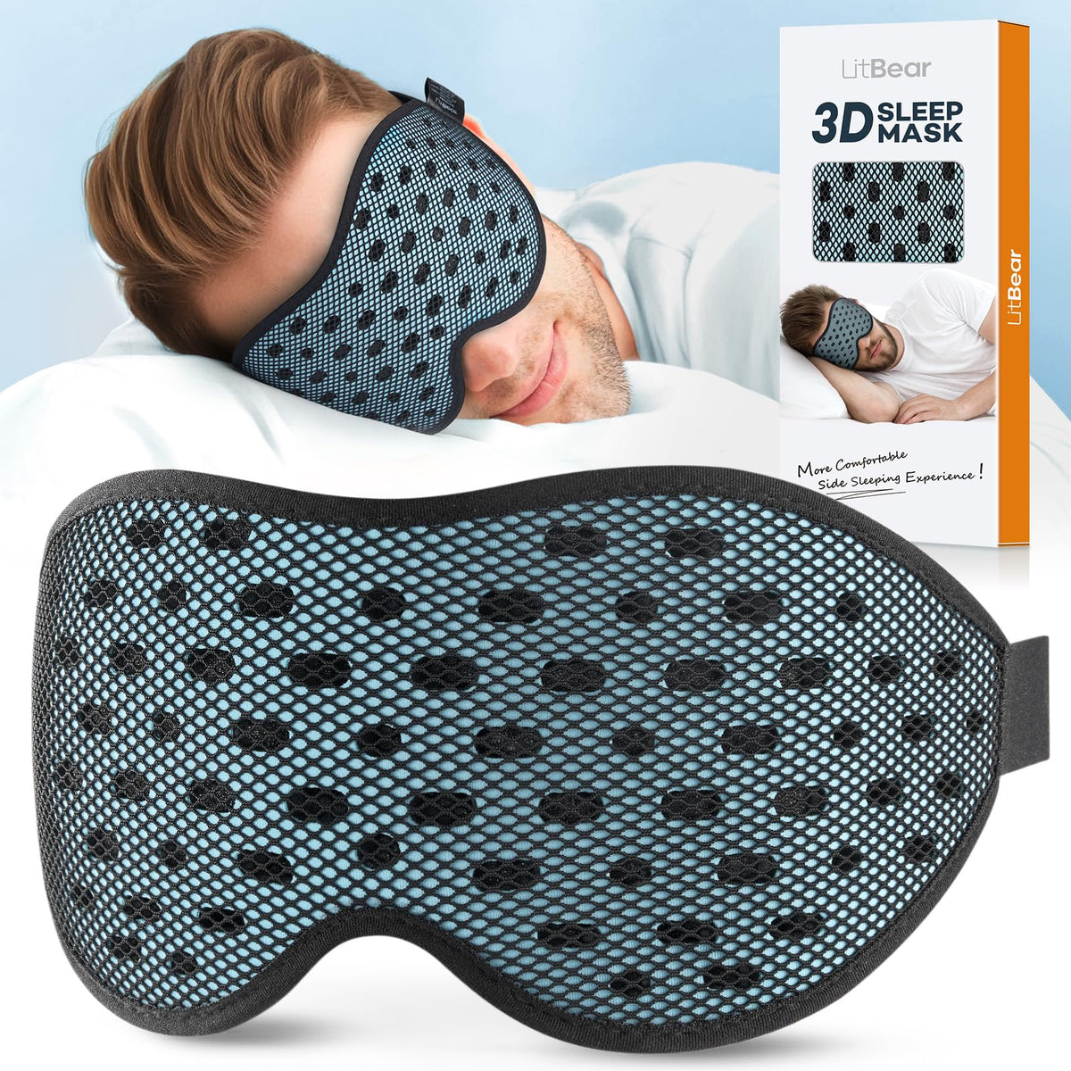 LitBear mascarilla de sueño transpirable con malla para dormir fresco toda la noche
