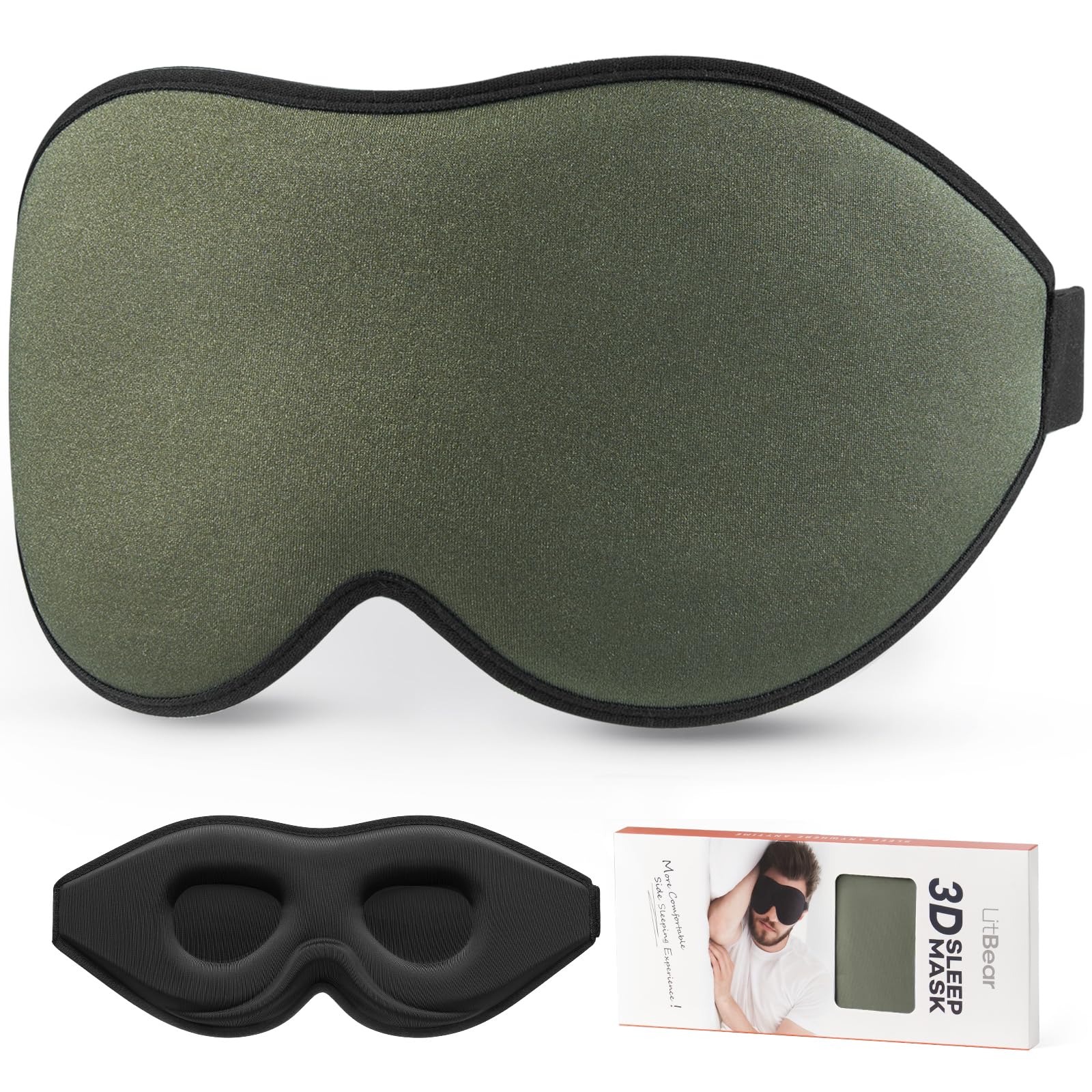 LitBear máscara de sueño con puente nasal 22 mm para ajuste cómodo.