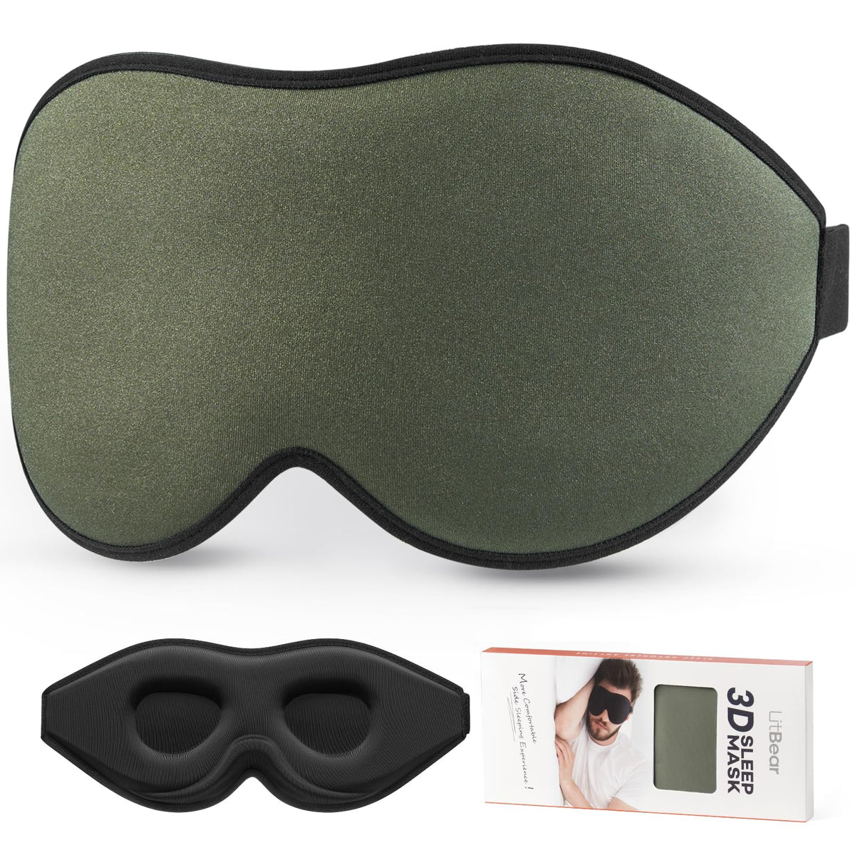 LitBear máscara de sueño con puente nasal 22 mm para ajuste cómodo.