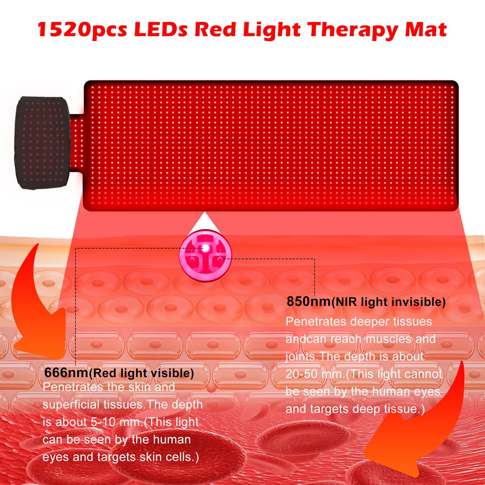 LITECARE colchoneta luz roja, tejido suave para sesiones prolongadas.