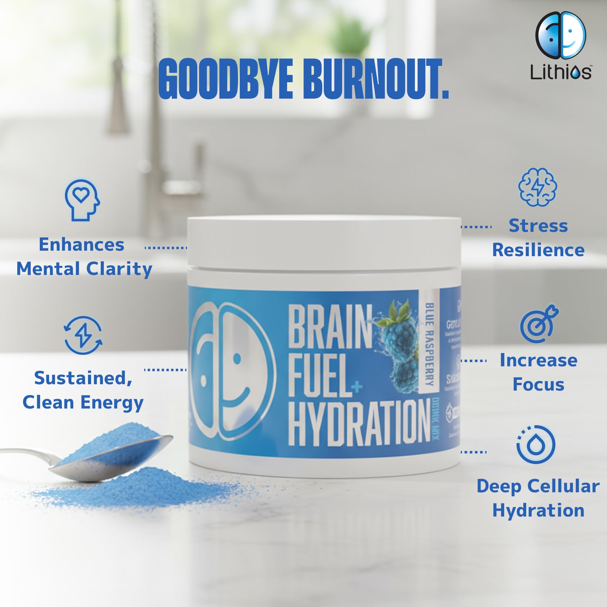 Cucharita medidora Lithios Brain Fuel Plus para dosis diaria.