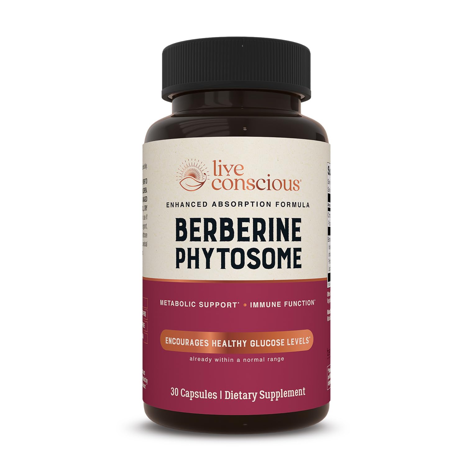 Live Conscious Berberine Phytosome: botella con cápsulas para energía diaria y metabolismo