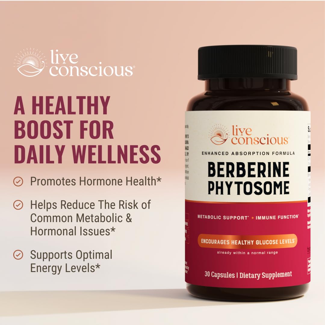 Live Conscious Berberine Phytosome: cápsulas cercanas para absorción más eficiente