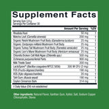 Live Conscious Beyond Greens, ingredientes chlorella, reishi y equinacea para digestión y defensa.