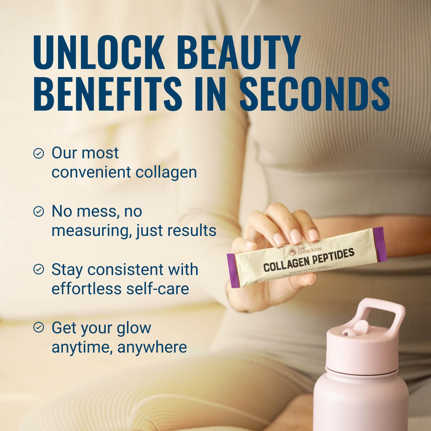Vertido suave en batido con Live Conscious Collagen Peptides para sabor natural
