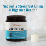 Live Conscious Colostrum polvo; etiqueta clara y transparente.