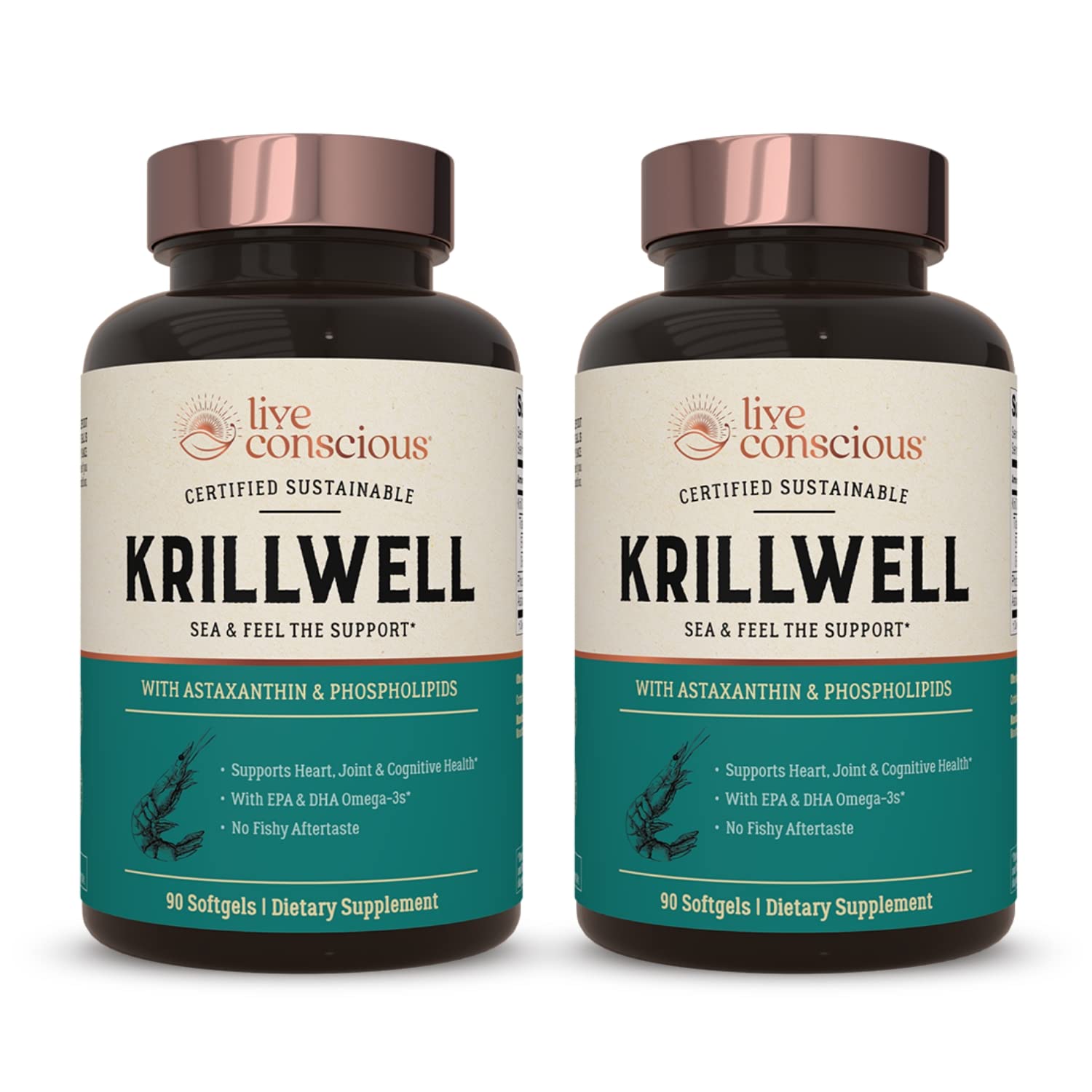 Live Conscious KrillWell cápsulas en paquete 2: fuente de omega-3 y antioxidantes.