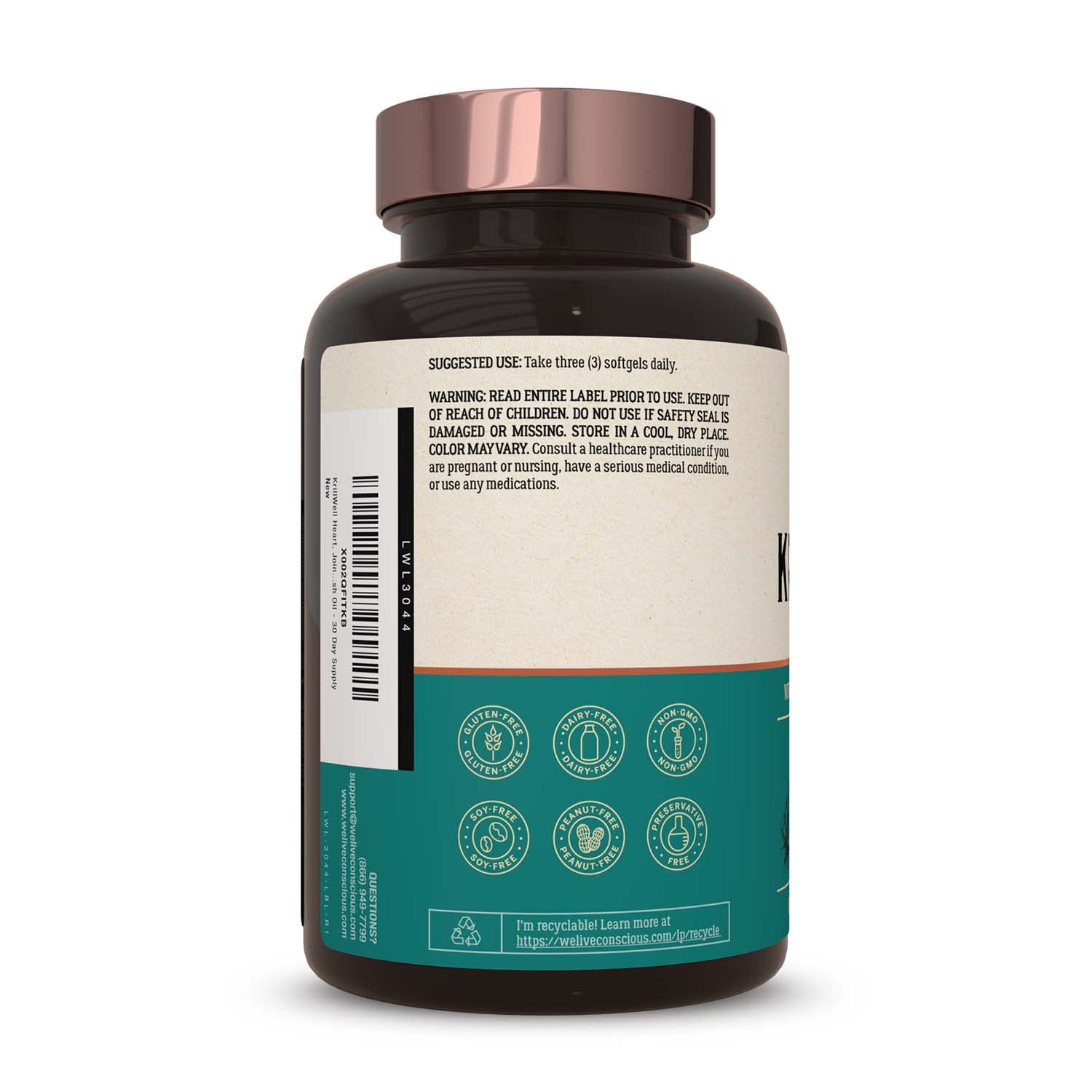 Live Conscious KrillWell cápsulas fáciles de tragar para articulaciones.