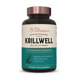 Live Conscious KrillWell envase claro muestra la dosis diaria.