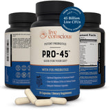 Live Conscious PRO45: etiqueta frontal destaca el recuento CFU.