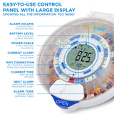 Pantalla LCD de Live Fine muestra hora y próxima alarma.