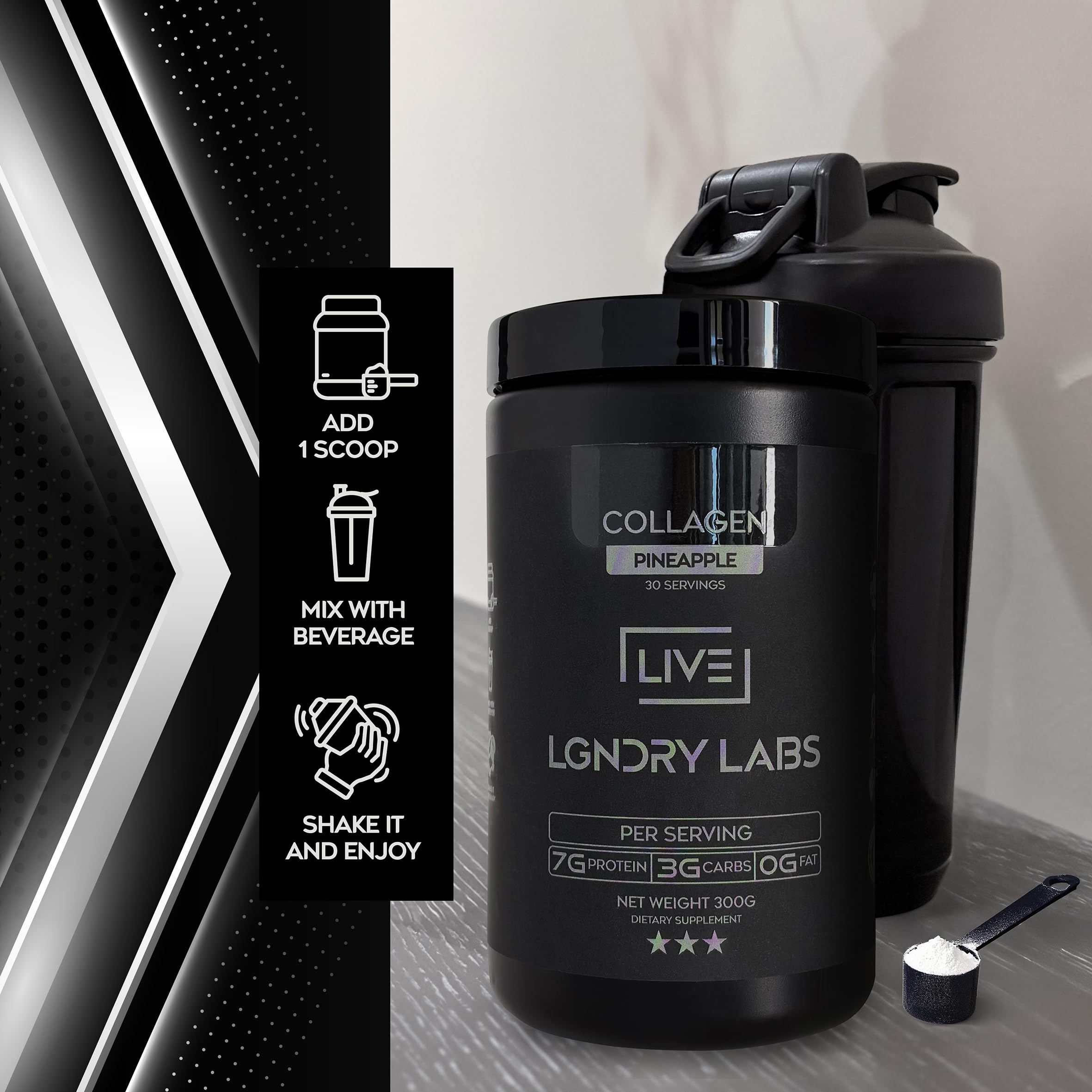 Vaso listo para mezclar colágeno piña LIVE LGNDRY LABS.