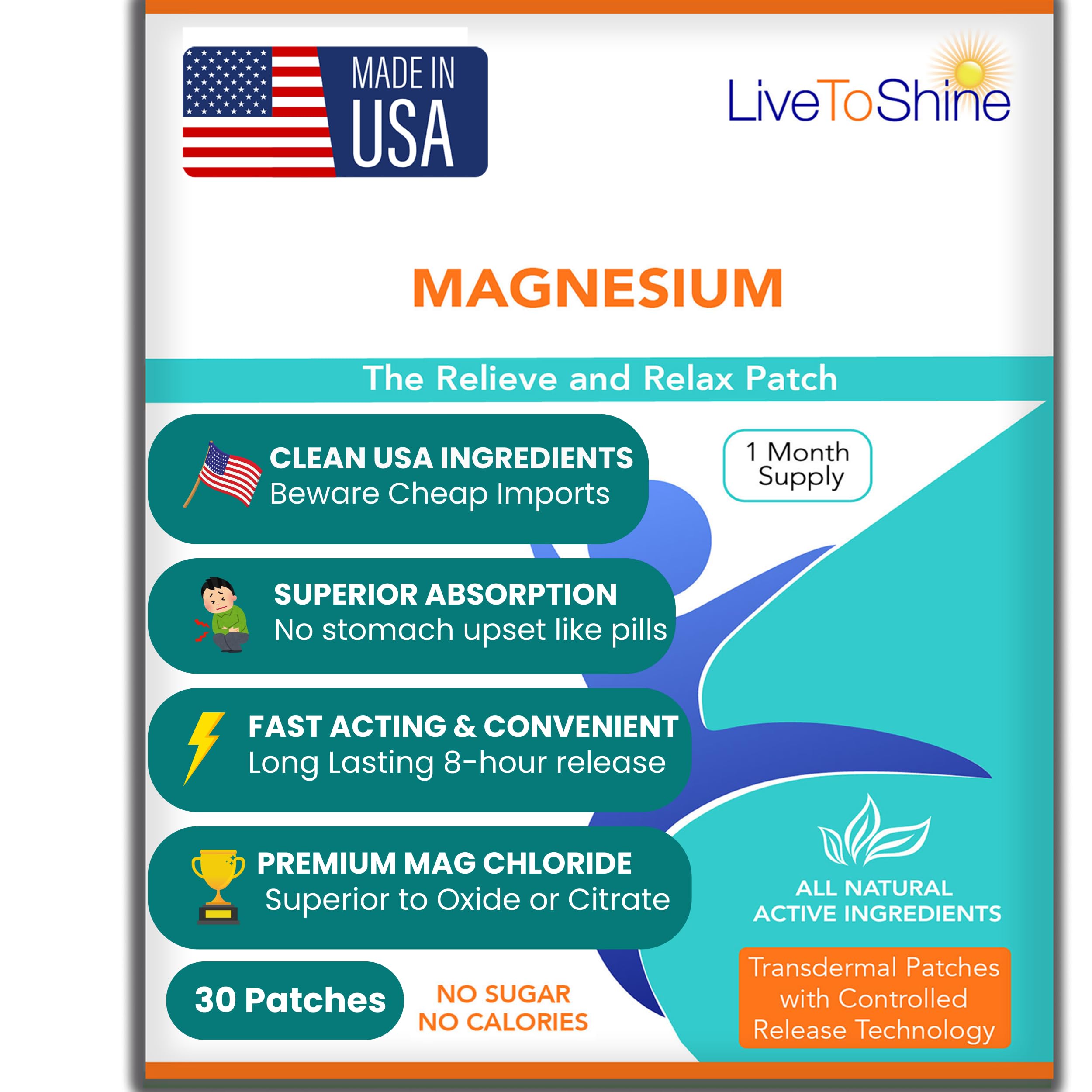 Live To Shine parches magnesio aplicacion hombro, alivio suave para tensiones