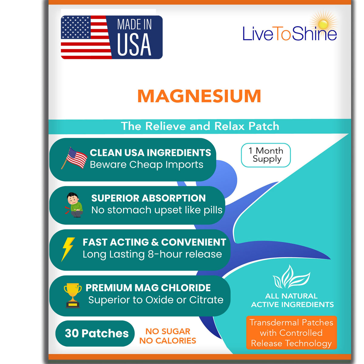 Live To Shine parches magnesio aplicacion hombro, alivio suave para tensiones