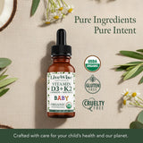 Live Wise Naturals gotas para bebé; aplicar directamente en la boca.