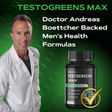 Live Anabolic TestoGreens Max, etiqueta frontal, resalta los ingredientes clave.