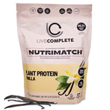 LiveComplete NutriMatch, bote de proteína vegetal vainilla para entrenamientos diarios.