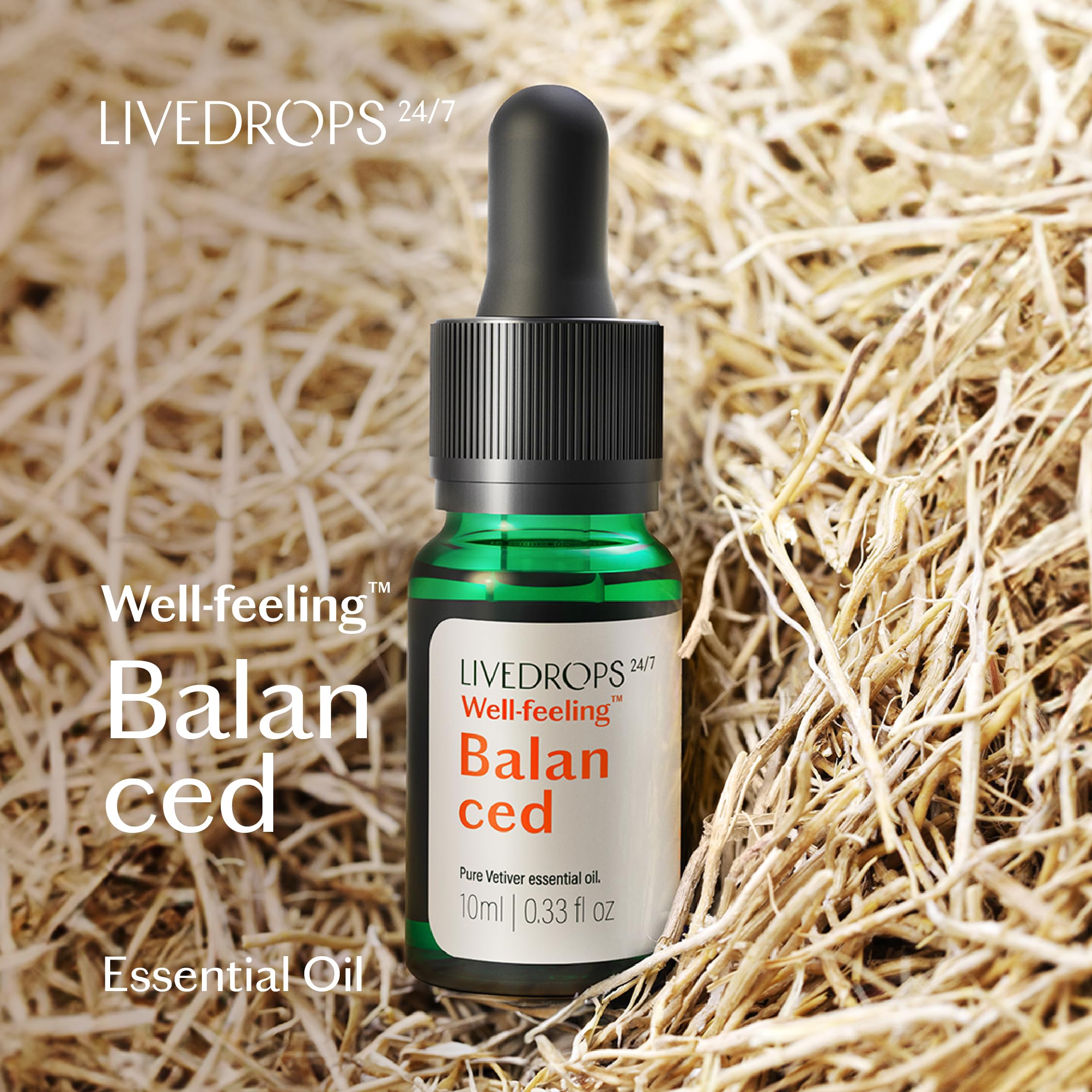 Livedrops 24/7 Vetiver Balance, difusor, aroma amaderado que invita a la calma.