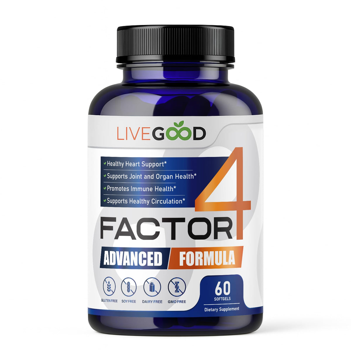LIVEGOOD Factor 4, botella en acción, aporta omega-3 para bienestar.