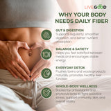 LIVEGOOD fibra orgánica, batido suave, opción práctica para saciedad y equilibrio intestinal.