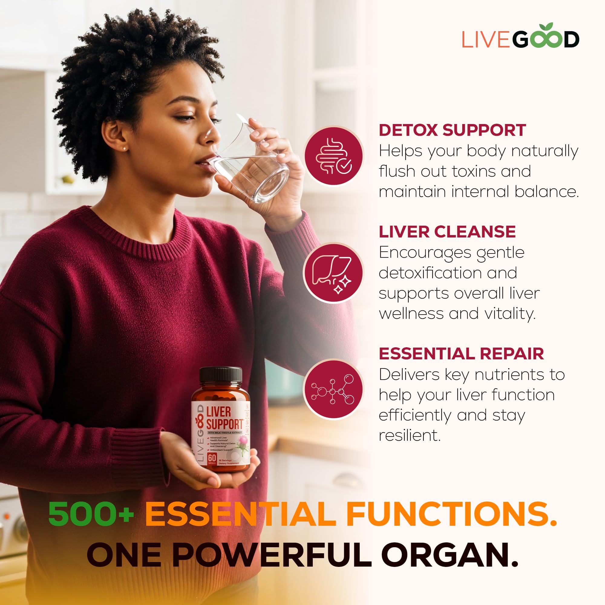LIVEGOOD Liver Support diente-de-leon cápsulas, apoyo a la desintoxicación diaria.