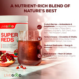 LiveGood Super Reds: envase de 30 porciones para consumo diario.