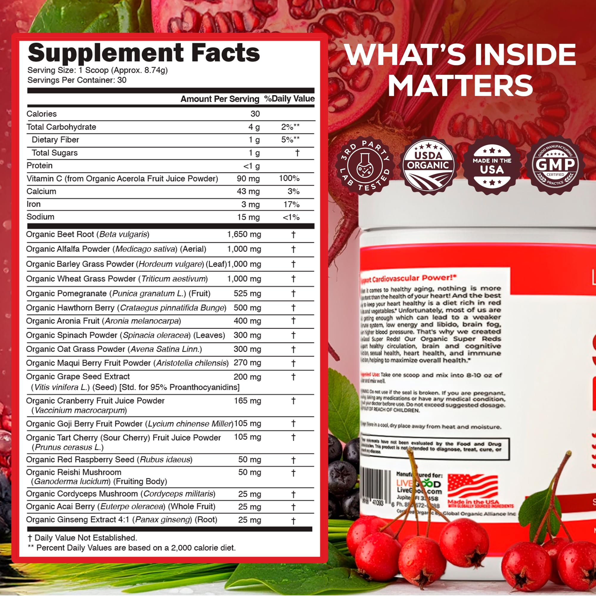 LiveGood Super Reds: polvo de betabel orgánico para energía natural.