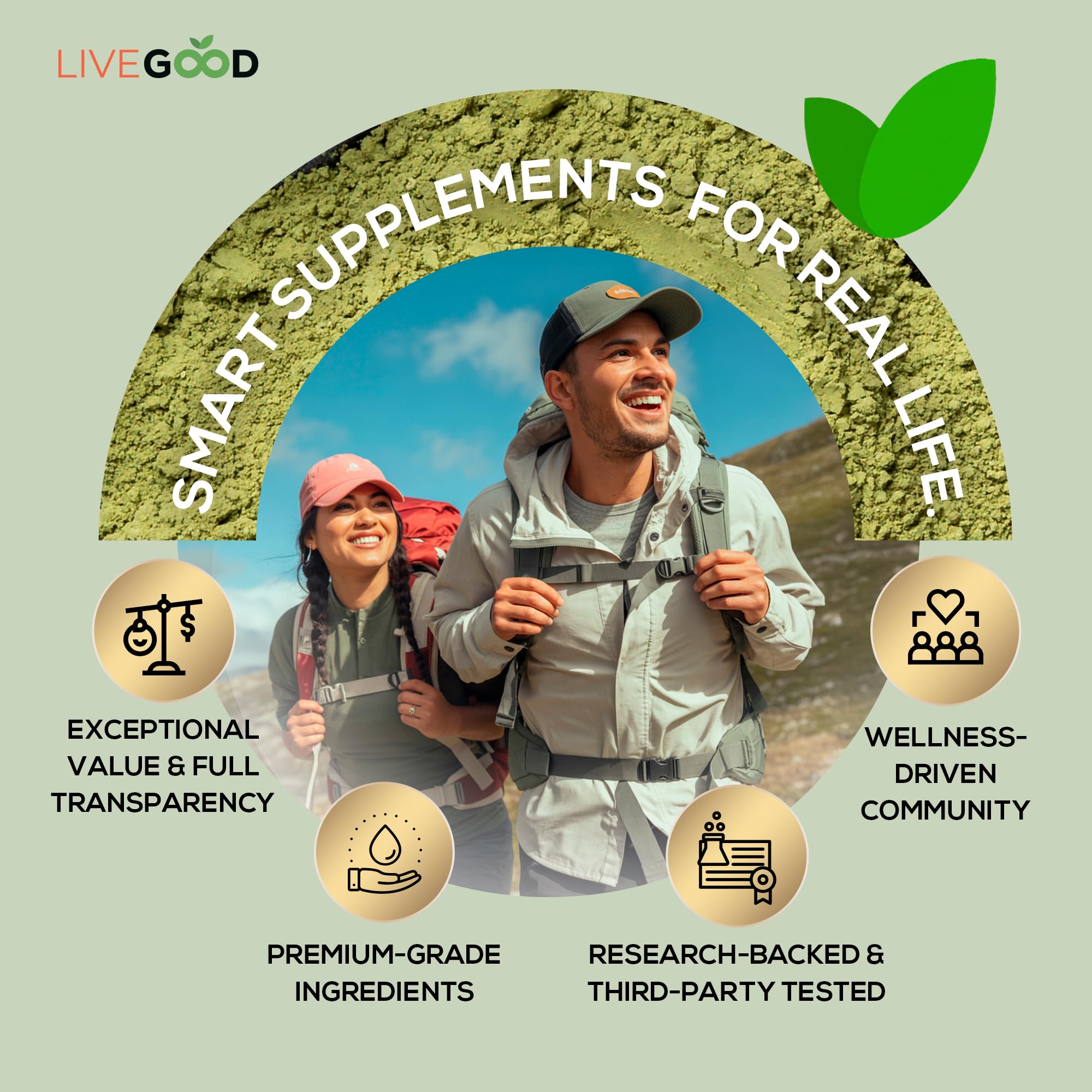 LIVEGOOD Verdes Orgánicos: vaso con bebida energizante natural para el día.