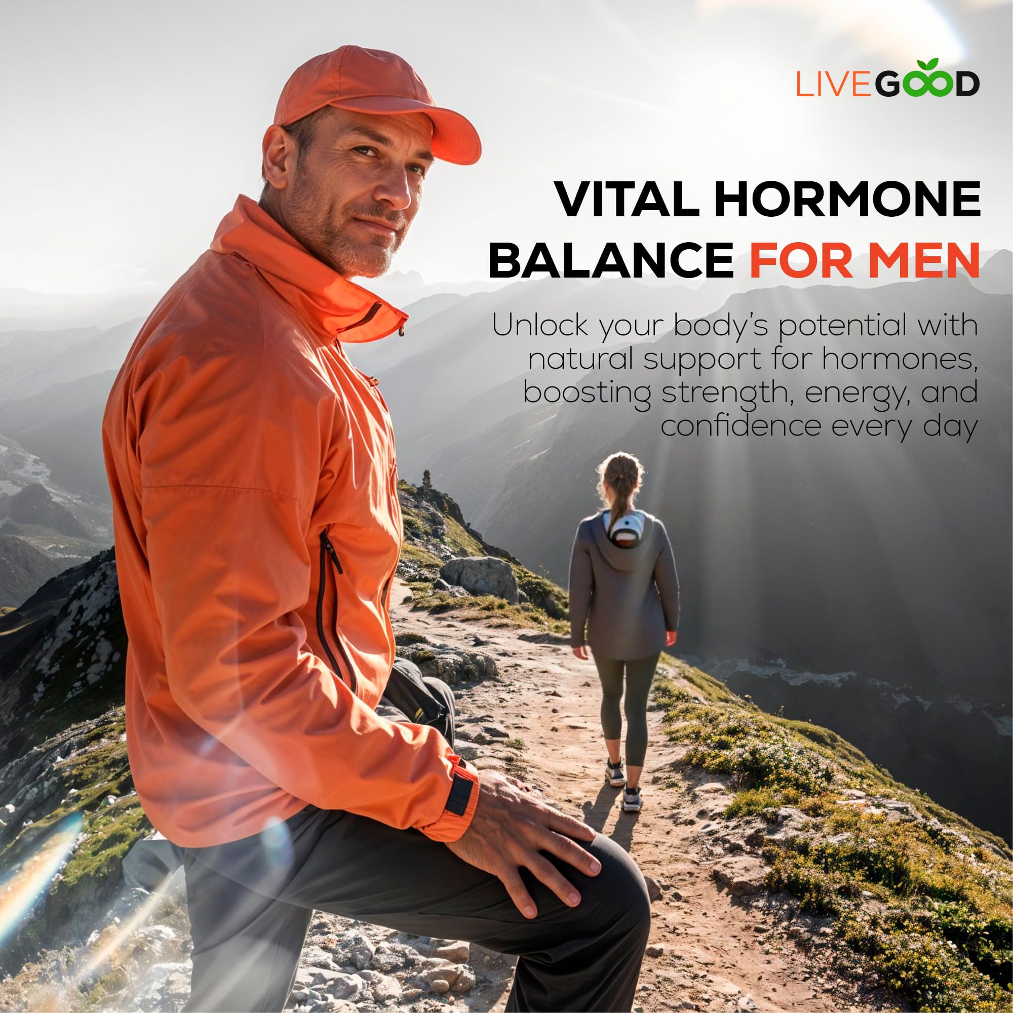 LiveGOOD Vitalidad para Hombres, etiqueta frontal que transmite calidad y confiabilidad.