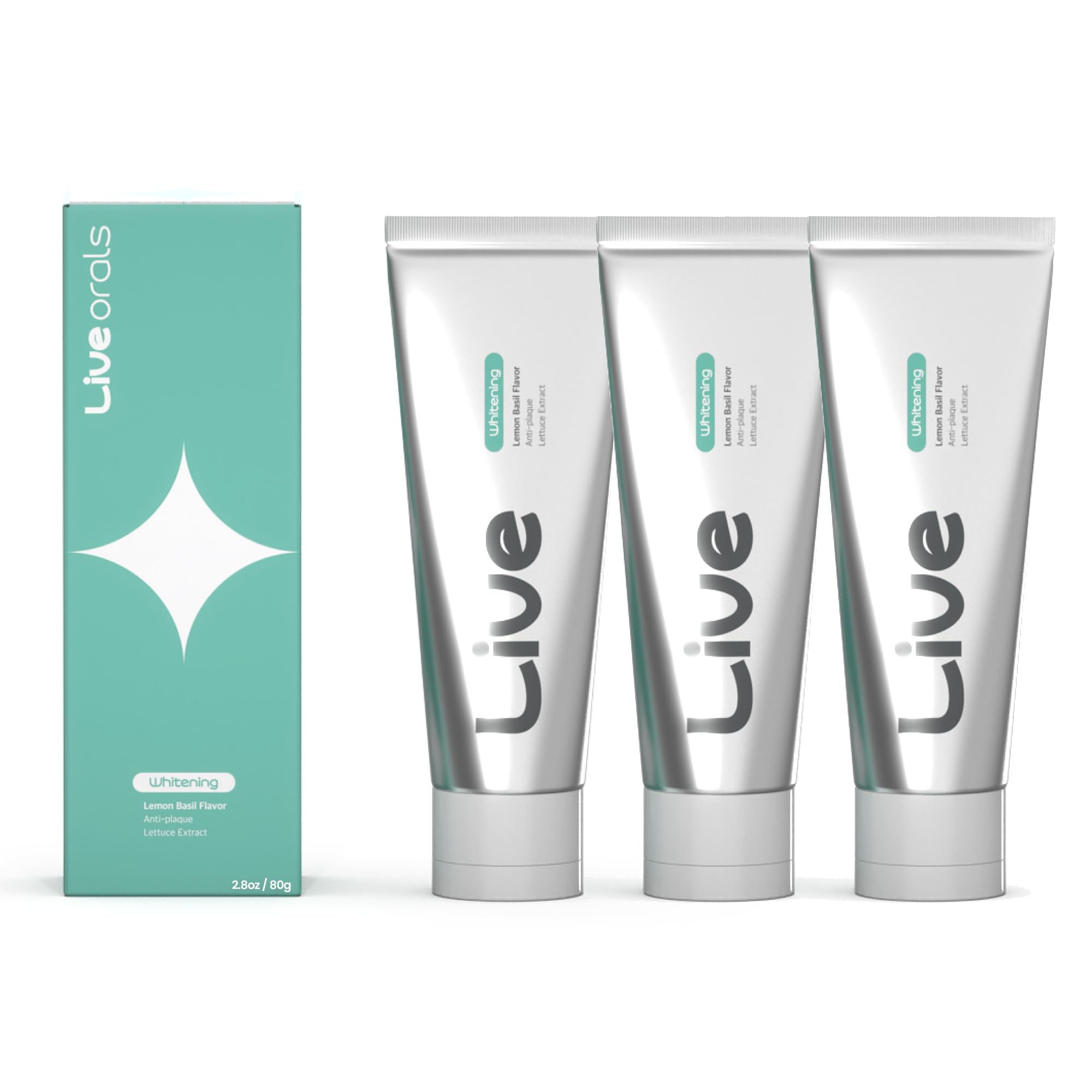 LiveOrals pasta blanqueadora en empaque 3×80 g para dientes sensibles.