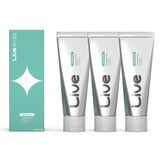 LiveOrals pasta blanqueadora en empaque 3×80 g para dientes sensibles.