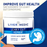 Liver Medic mezcla polvo en agua para alivio digestivo diario.