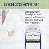 Botella de Liver Medic Serrapeptase con 60 cápsulas lista para uso diario.