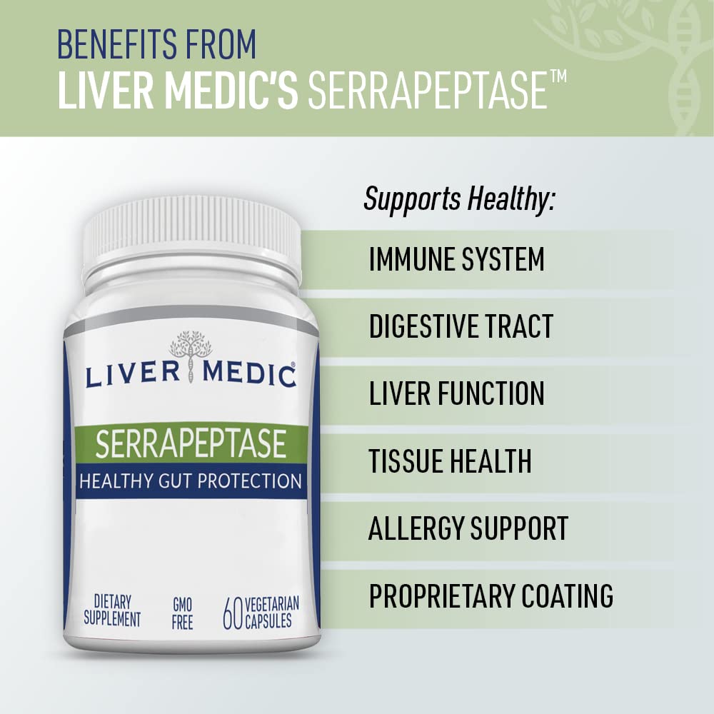 Etiqueta nutricional de Liver Medic Serrapeptase para información clara.