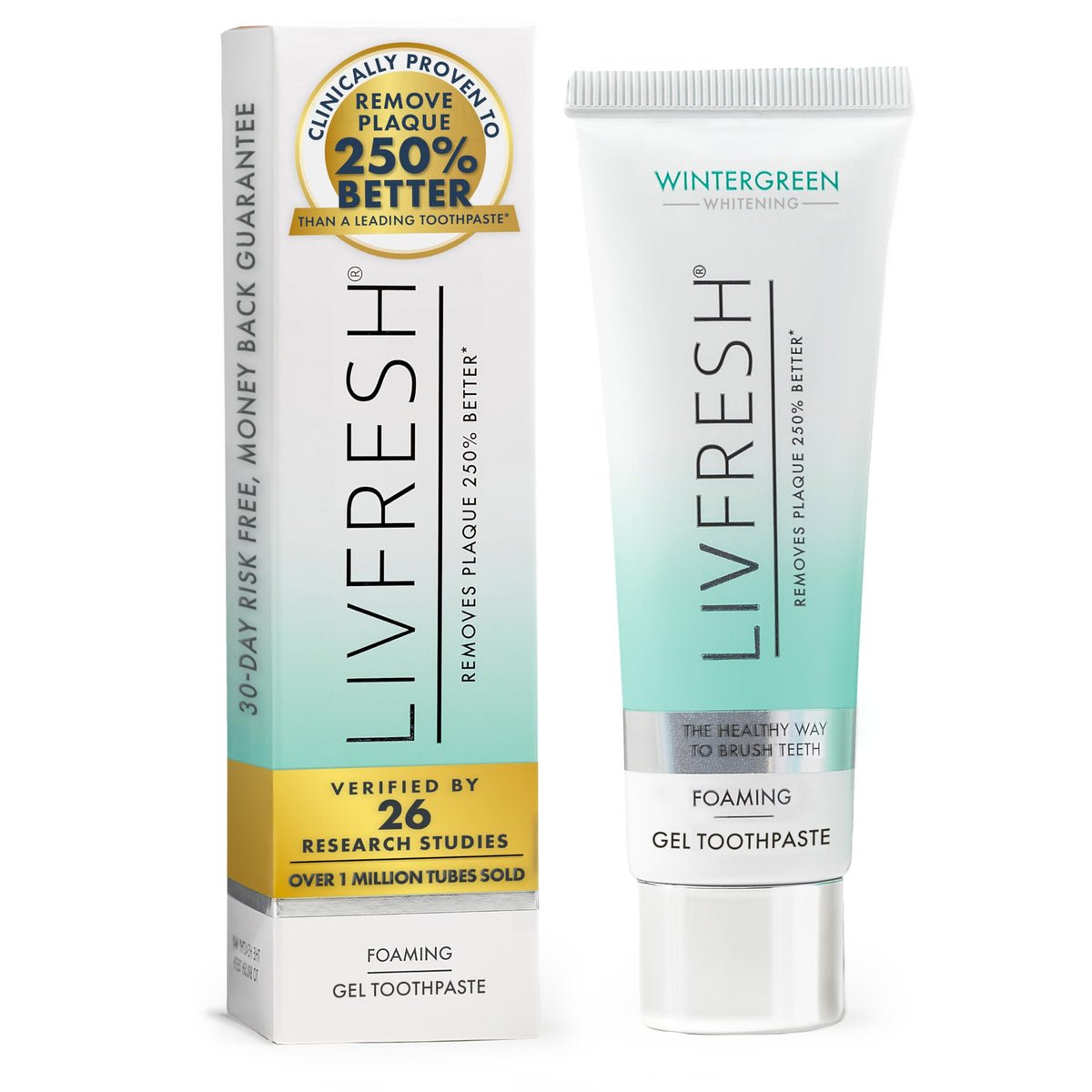 LivFRESH gel dental con brillo suave para una sonrisa limpia.