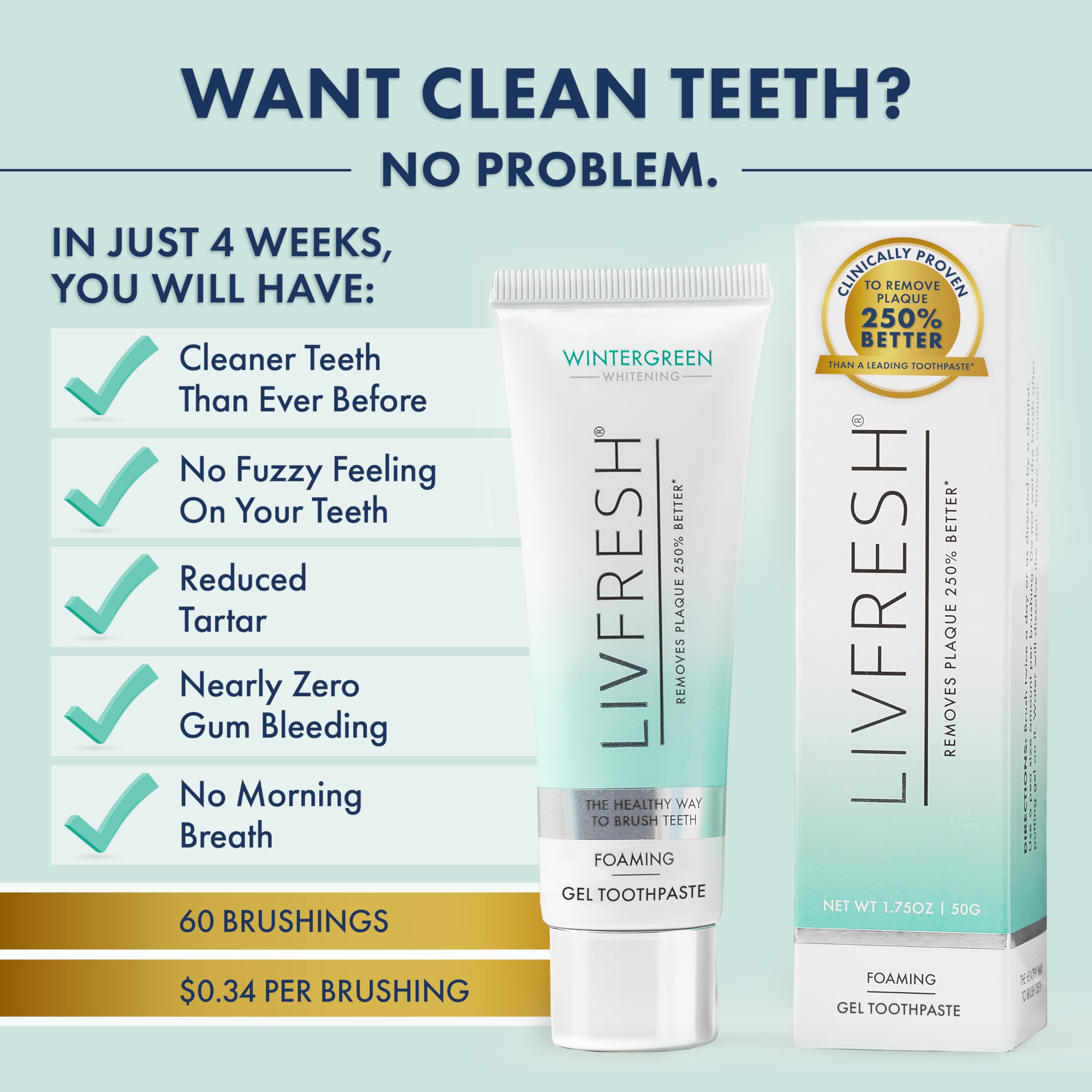 LivFRESH gel dental apto para uso diario en casa.