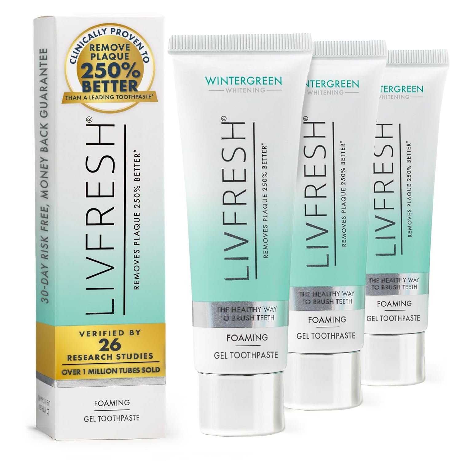 LIVFRESH gel dental Wintergreen en envase para uso diario y frescura