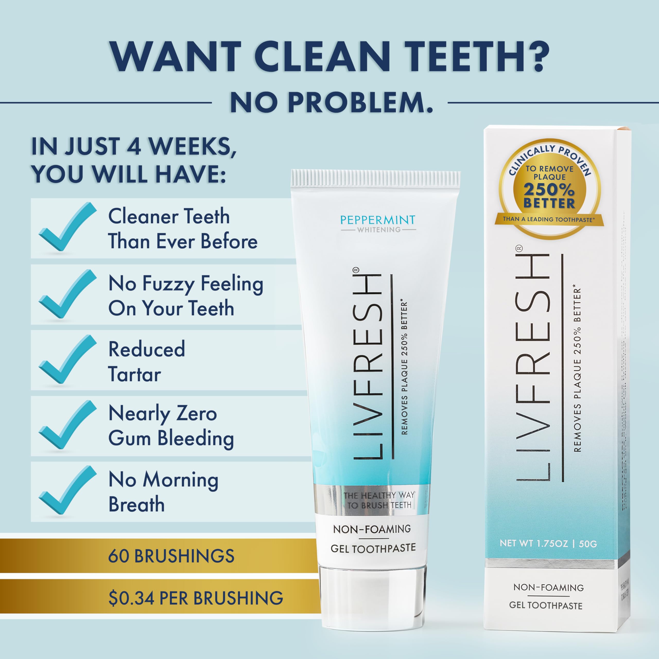 LIVFRESH gel con envase práctico para dos unidades favorece la rutina diaria.