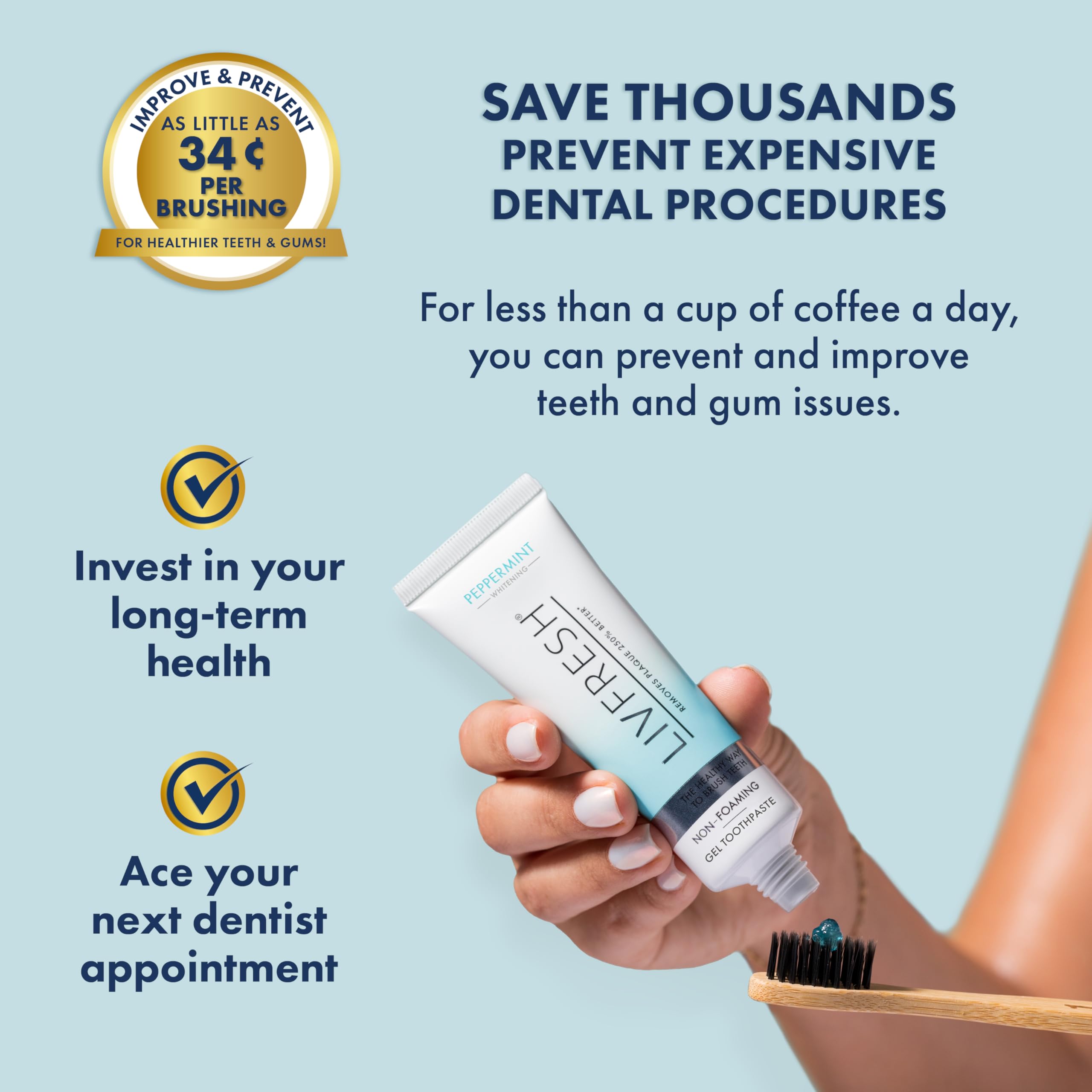 LIVFRESH gel ofrece frescura bucal y aroma a menta durante el uso.