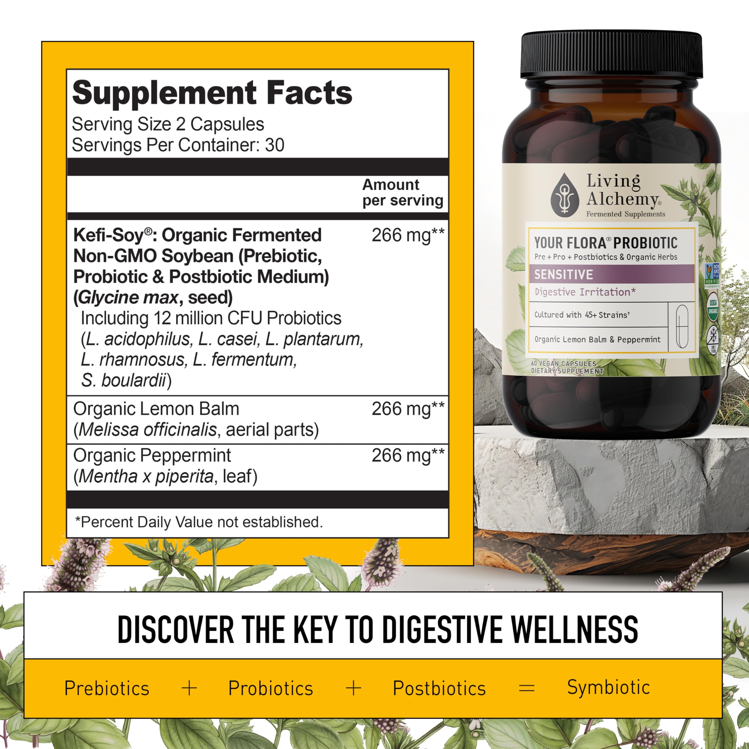Living Alchemy probiótico de flora sensible en cápsulas para equilibrio intestinal