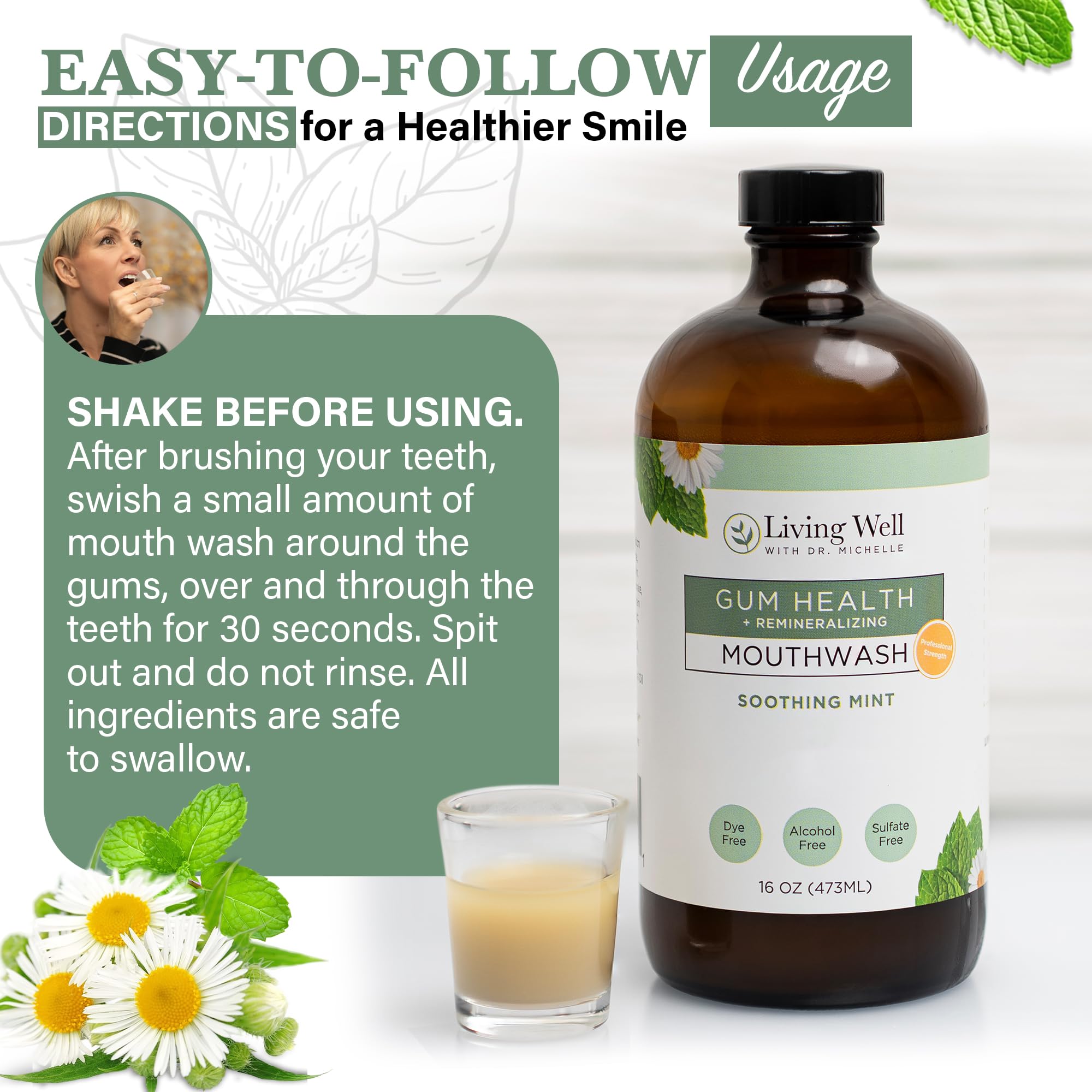 Living Well con Dr. Michelle: escena de menta fresca para un aliento natural y agradable.