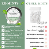RE-MINTS Living Well con etiqueta detallada y lista de ingredientes limpios