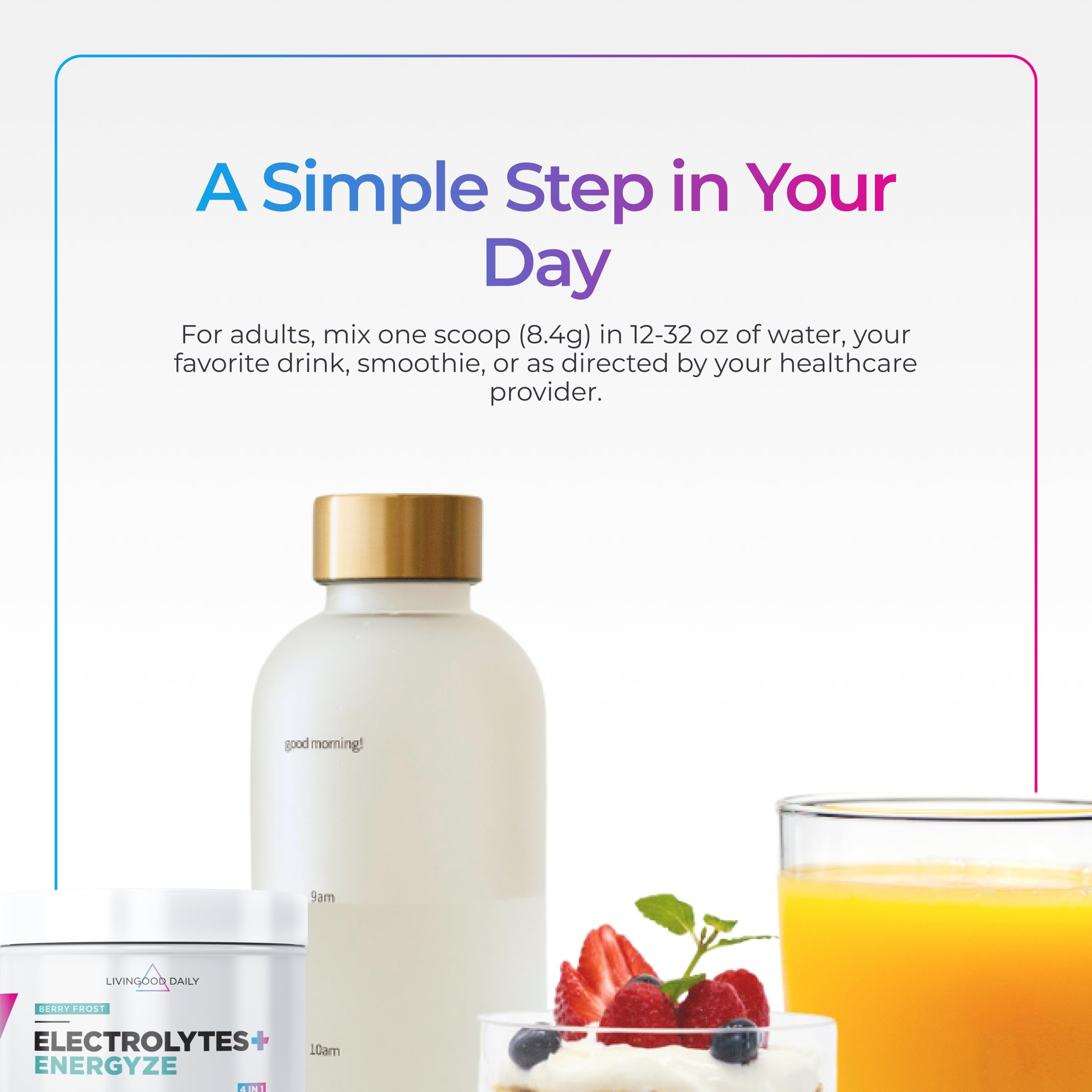 Livingood Daily electrolitos envase y etiqueta Frambuesa Helada para keto e hidratación.