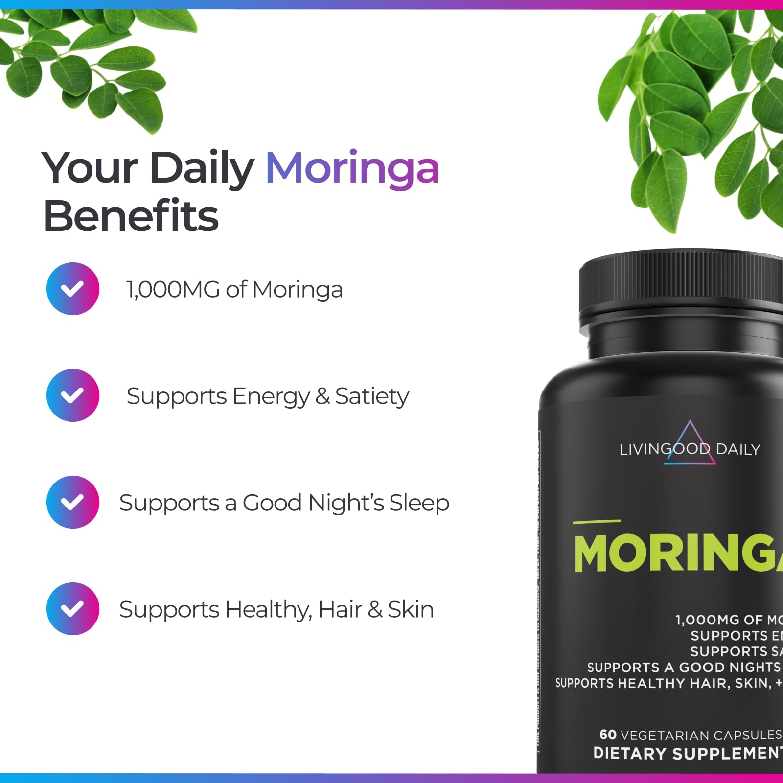 Livingood Daily Moringa: etiqueta sin gluten y vegana para dietas conscientes.