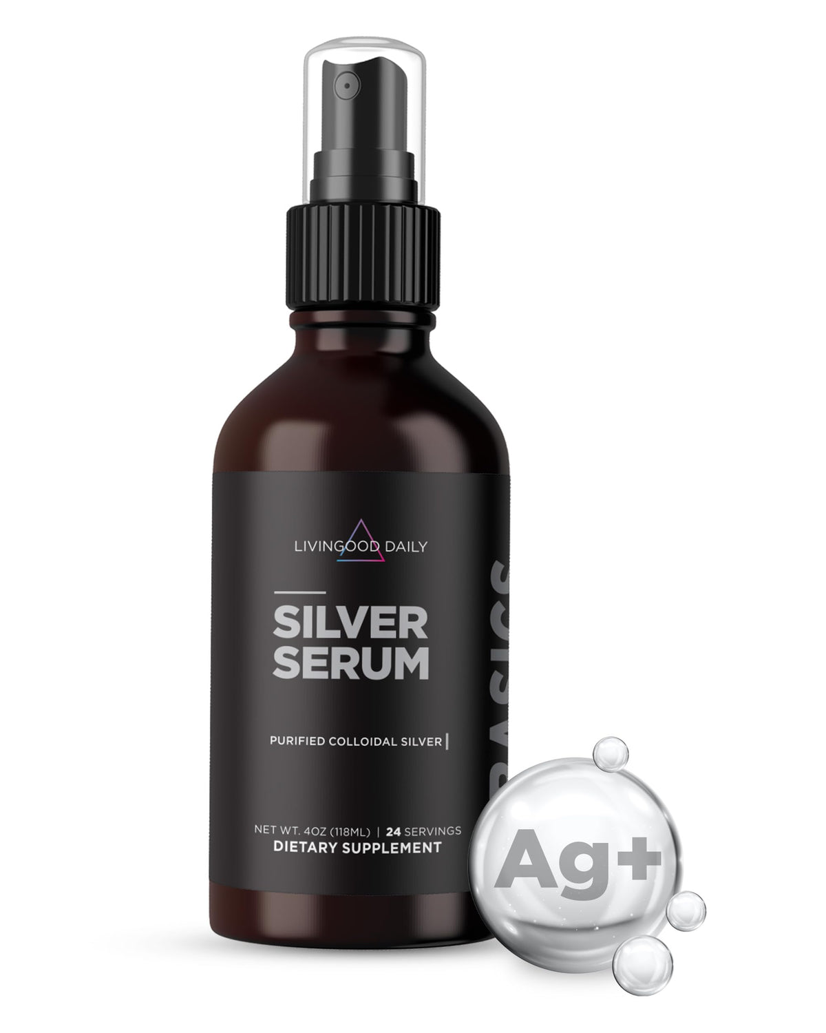 Livingood Daily Silver Spray para la boca, apoyo a la higiene oral diaria.