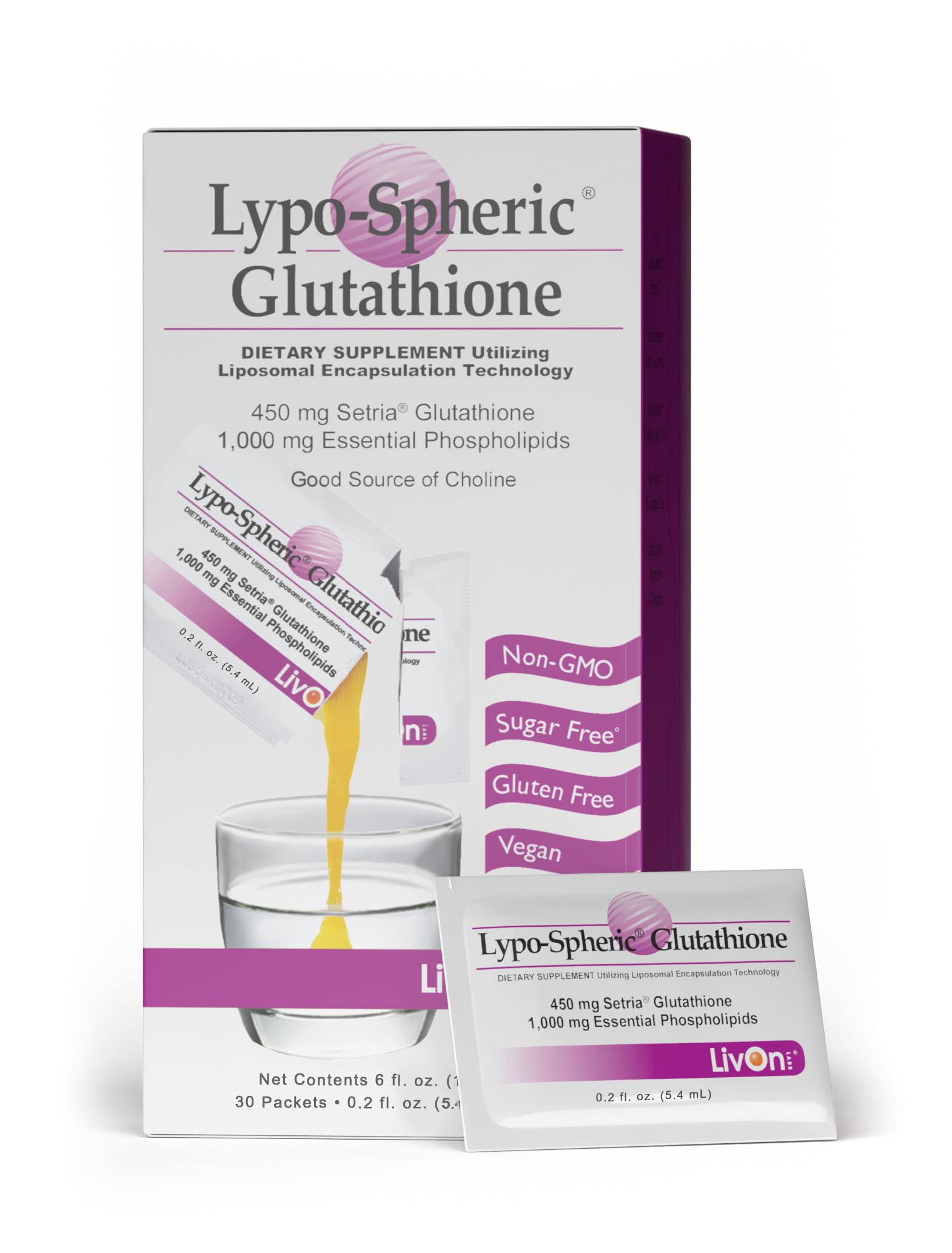 LivOn Glutatión Liposomal en 30 sobres con absorción optimizada.