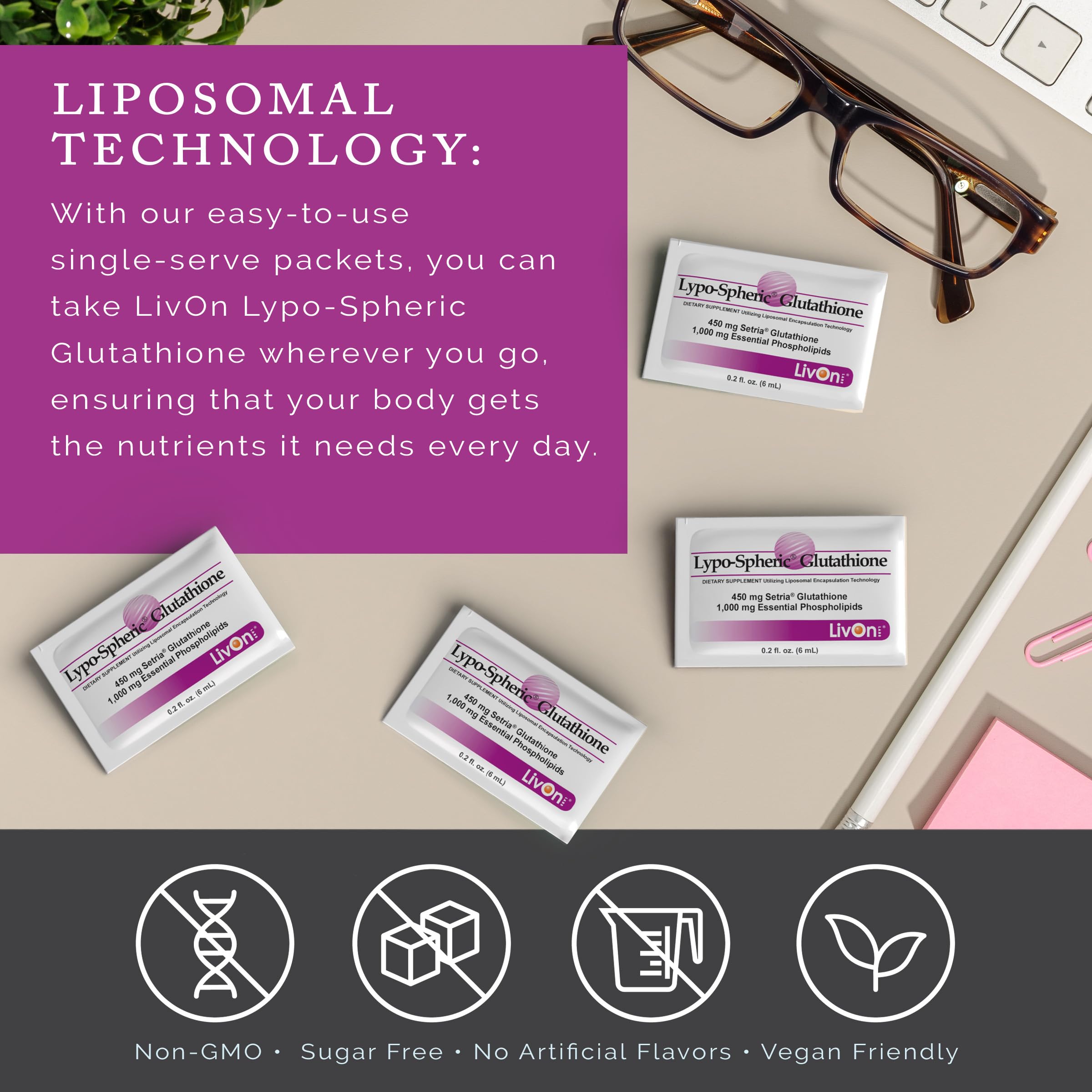 Uso diario de LivOn Glutatión Liposomal para una rutina de bienestar.