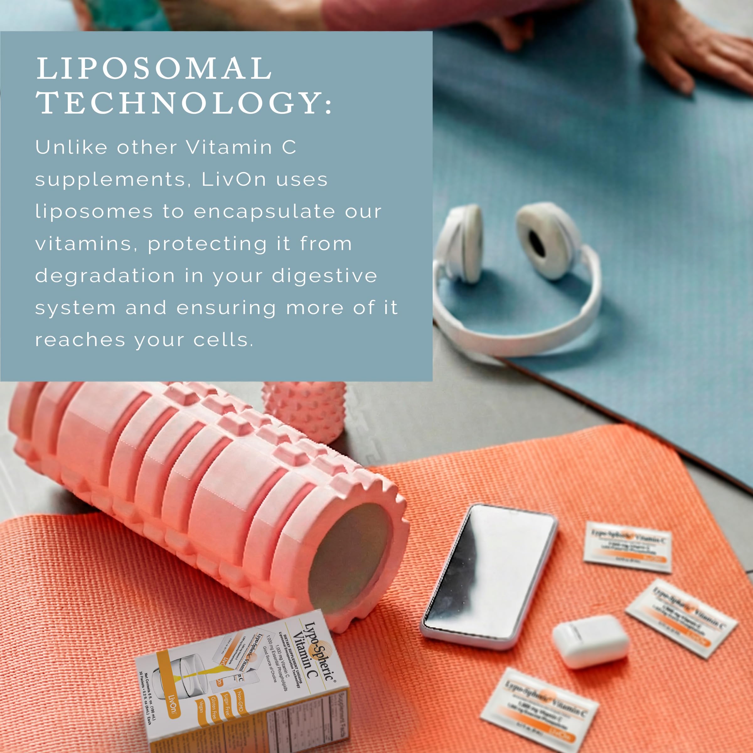 LivOn Vitamina C liposomal: verter en agua para beber fácilmente.